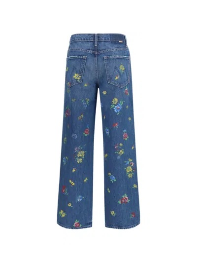 Mother Lil Rerun Zip Sneak High Rise Wide Leg Jeans In Field Of Flowers In Blue