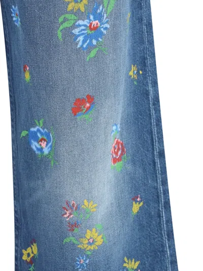 Mother Lil Rerun Zip Sneak High Rise Wide Leg Jeans In Field Of Flowers In Blue