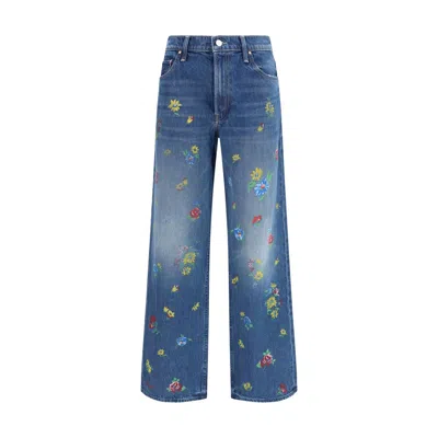 Mother Lil Rerun Zip Sneak High Rise Wide Leg Jeans In Field Of Flowers In Blue