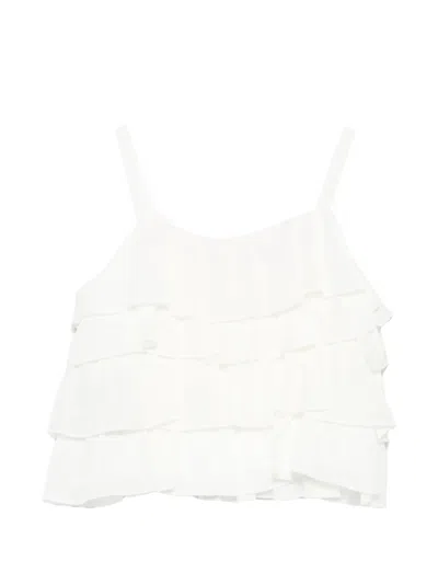 Balmain Ruffled Buttoned Top In White