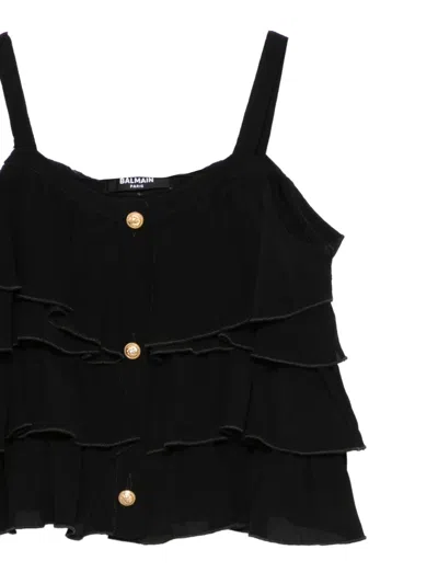 Balmain Ruffled Buttoned Top In Black