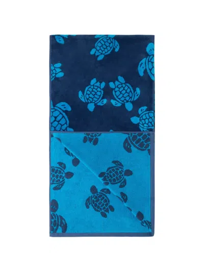 Vilebrequin Organic Cotton Beach Towel Ronde Des Tortues Jacquard In Blue