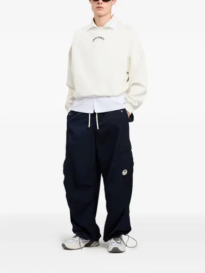 Palm Angels Back Curved Logo Loose Crew In Neutral