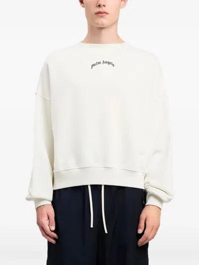 Palm Angels Back Curved Logo Loose Crew In Neutral