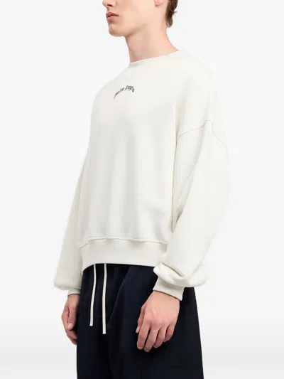 Palm Angels Back Curved Logo Loose Crew In Neutral
