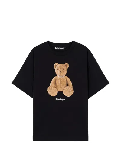 Palm Angels Cotton Crew Neck T Shirt Teddy Bear In Black