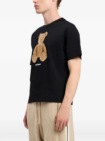 Palm Angels Cotton Crew Neck T Shirt Teddy Bear In Black