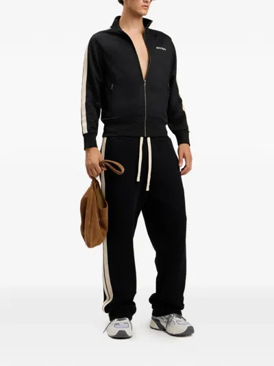 Palm Angels Classic Logo Black Sweatshirt With Logo Printed On The Front In Tech Fabric Man