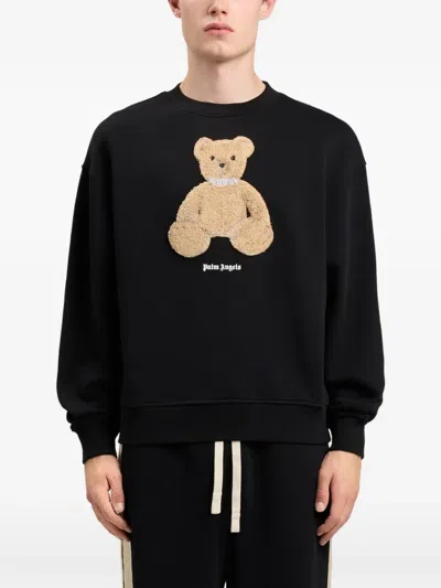 Palm Angels Textured Bear Graphic Sweatshirt In Black