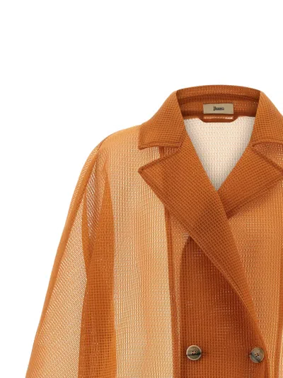 Herno Sheer Trench Coat Double Breasted Design In Brown