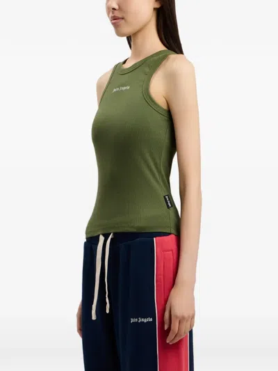 Palm Angels Logo Rib Tank Top Sleeveless Design In Green
