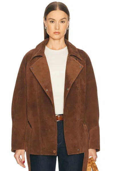 Aexae Leather Suede Belted Jacket In Brown