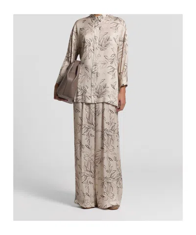 Peserico Beige Blouse Leaf Pattern Blouse In Neutral