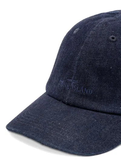 Stone Island Blue Logo Baseball Hat In Blue