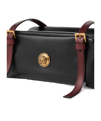 Versace Rectangular Handbag In Smooth Silk And Nylon In Black