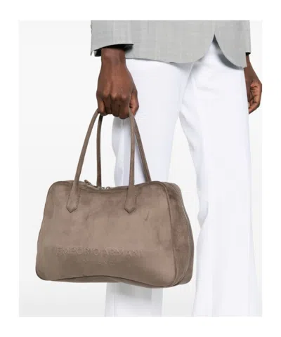 Emporio Armani Leather Shoulder Bag Rectangular Shape Handles In Gray