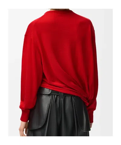 Loewe Asymmetric Draped Embroidered Wool-blend Sweater In Red
