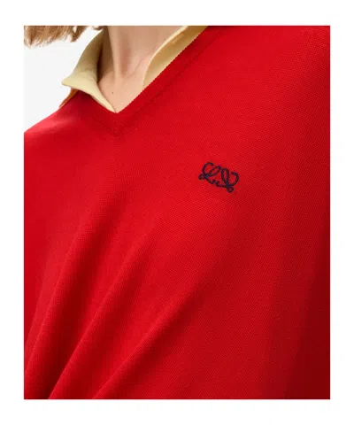 Loewe Asymmetric Draped Embroidered Wool-blend Sweater In Red