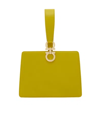 Ferragamo Double Gancio Leather Mini Clutch In Gray