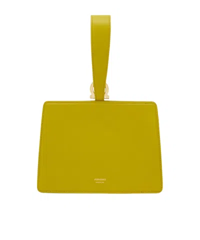 Ferragamo Double Gancio Leather Mini Clutch In Gray