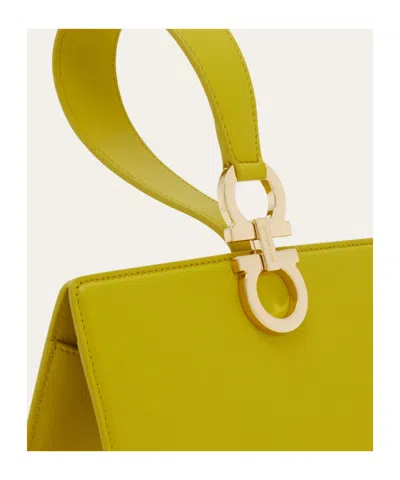 Ferragamo Double Gancio Leather Mini Clutch In Gray