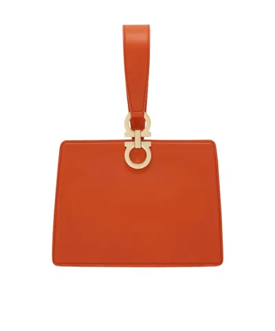Ferragamo Rectangular Orange Clutch With Gold-tone Clasp In Orange
