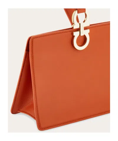 Ferragamo Rectangular Orange Clutch With Gold-tone Clasp In Orange