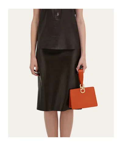 Ferragamo Rectangular Orange Clutch With Gold-tone Clasp In Orange