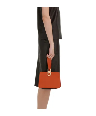 Ferragamo Rectangular Orange Clutch With Gold-tone Clasp In Orange