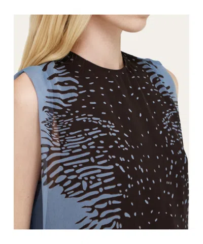 Ferragamo Cuttle Fish Print Silk Sleeveless Shift Dress In Blue