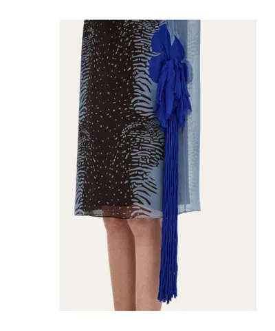 Ferragamo Cuttle Fish Print Silk Sleeveless Shift Dress In Blue