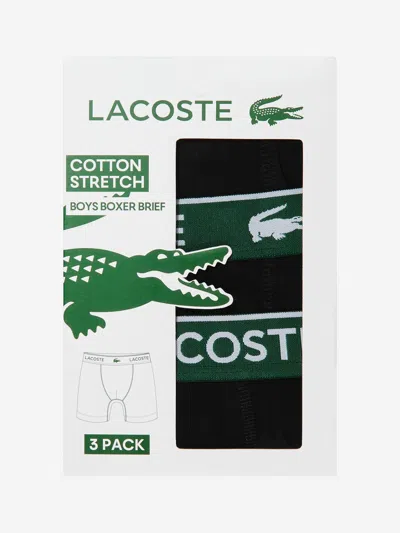 Lacoste Boys 3 Pack Solid Boxer Shorts Set In Black