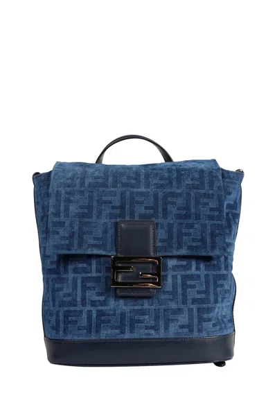 Fendi Women Backpack Denim Flock Ffbackpack Denim Flock Ff In Blue