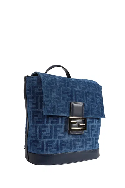 Fendi Women Backpack Denim Flock Ffbackpack Denim Flock Ff In Blue