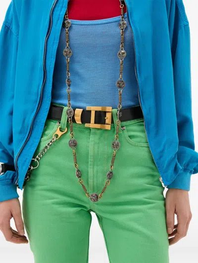 Versace Adjustable Calf Leather Belt Refined Design In Black