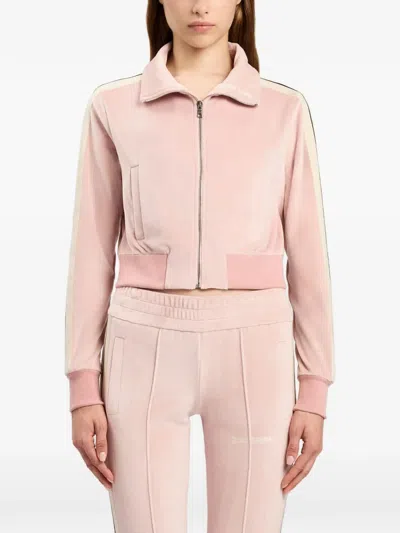 Palm Angels Chenille Track Jacket High Collar Cropped In Pink