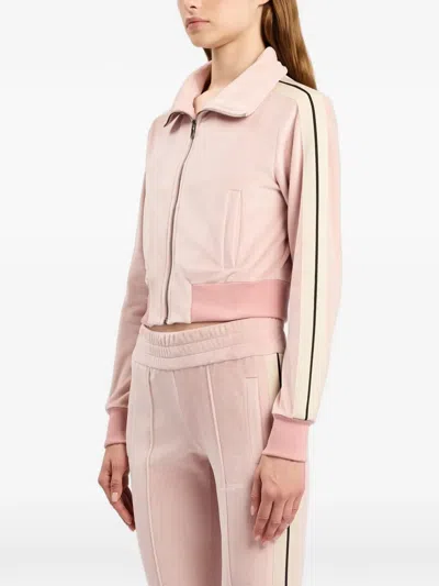 Palm Angels Chenille Track Jacket High Collar Cropped In Pink