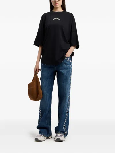 Palm Angels Curved-logo Crew-neck T-shirt In Black