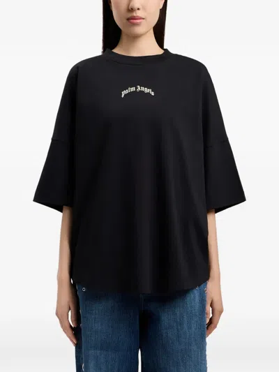 Palm Angels Curved-logo Crew-neck T-shirt In Black