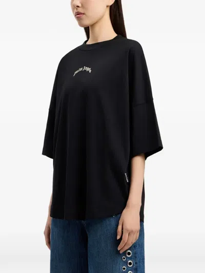 Palm Angels Curved-logo Crew-neck T-shirt In Black