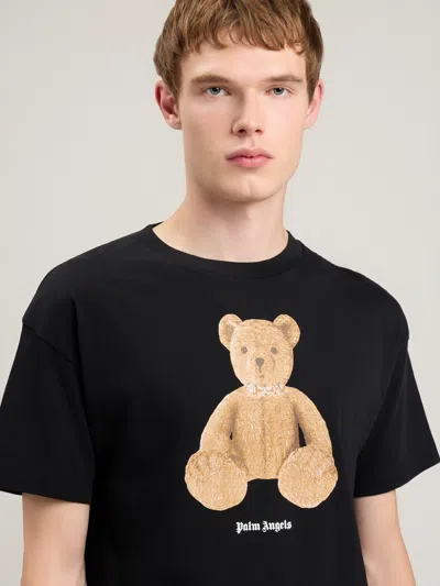 Palm Angels Cotton Crew Neck T Shirt Teddy Bear In Black