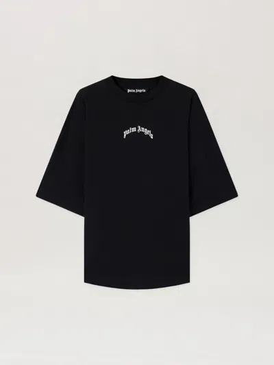 Palm Angels Back Curved Logo Oversized Short Sleeves T-shirt In Black