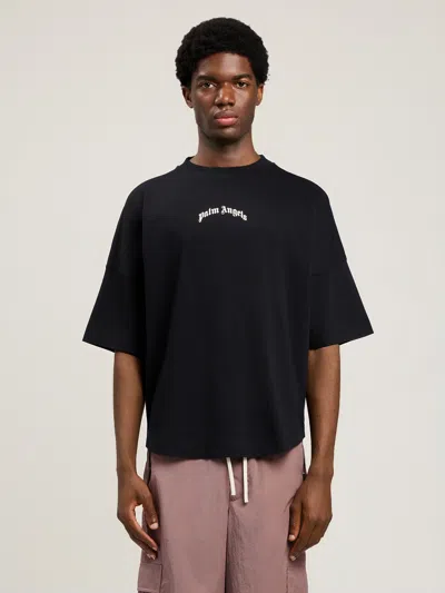 Palm Angels Back Curved Logo Oversized Short Sleeves T-shirt In Black
