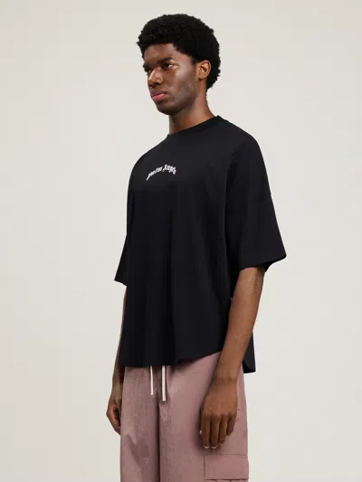 Palm Angels Back Curved Logo Oversized Short Sleeves T-shirt In Black