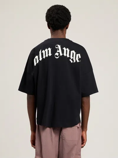 Palm Angels Back Curved Logo Oversized Short Sleeves T-shirt In Black