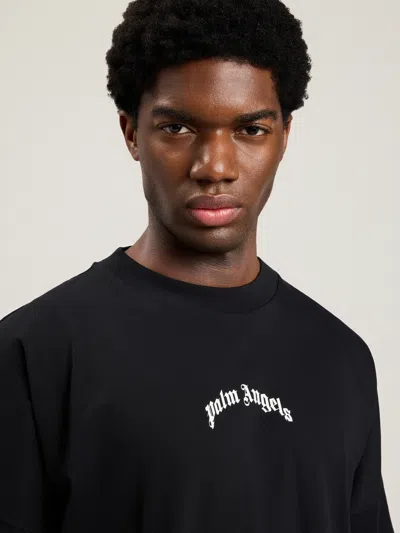 Palm Angels Back Curved Logo Oversized Short Sleeves T-shirt In Black