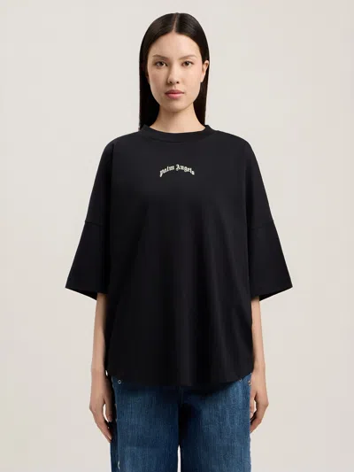 Palm Angels Curved-logo Crew-neck T-shirt In Black