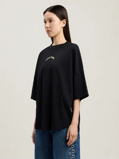 Palm Angels Curved-logo Crew-neck T-shirt In Black