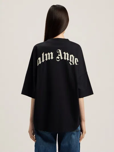 Palm Angels Curved-logo Crew-neck T-shirt In Black