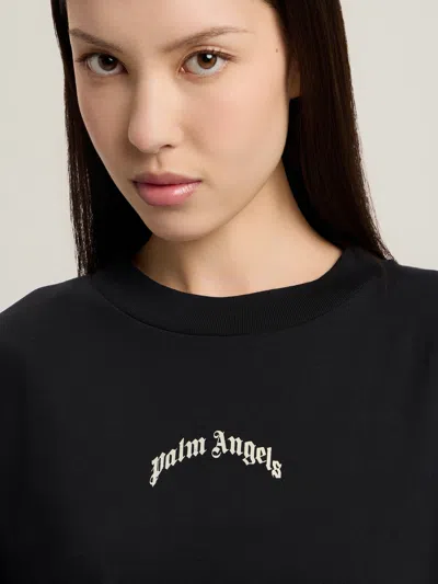 Palm Angels Curved-logo Crew-neck T-shirt In Black